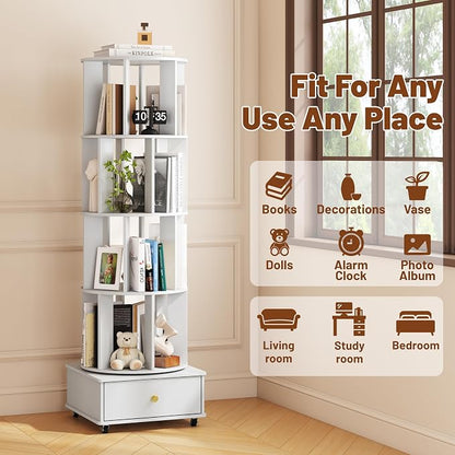 4 Tier Wood Rotating Bookshelf, 360° Spinning Bookshelf Tower - Image 6