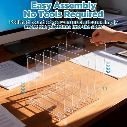 File Organizer for Desks Acrylic Vertical File Holder for Desk 5 Sections Desk - Image 6