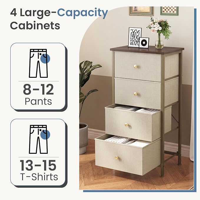 DUMOS Nightstand with 4 Drawers Bedside Table with Removable Fabric Bins Sturdy - Image 3