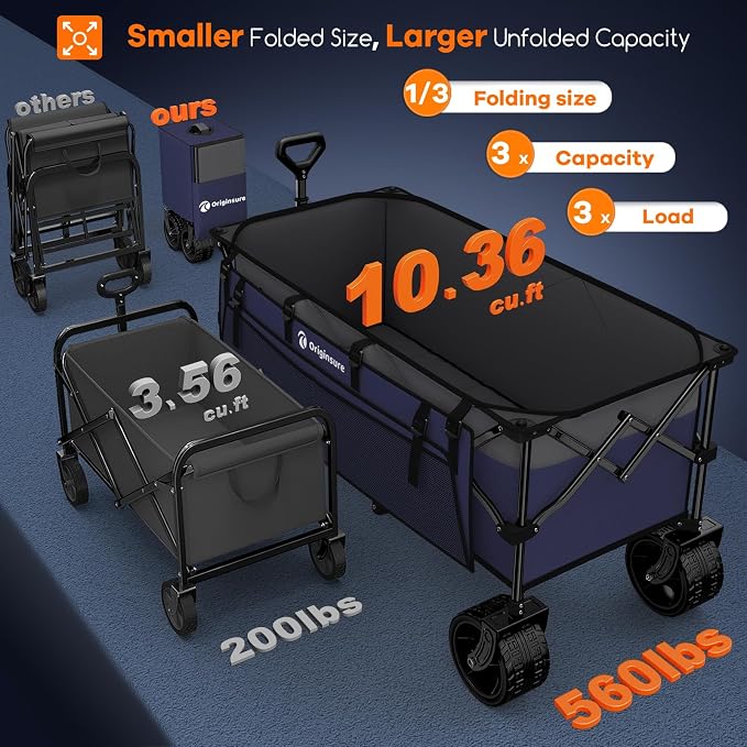 48" L Collapsible Beach Wagon Cart Foldable, 560LB Weight Capacity 300L Heavy - Image 3