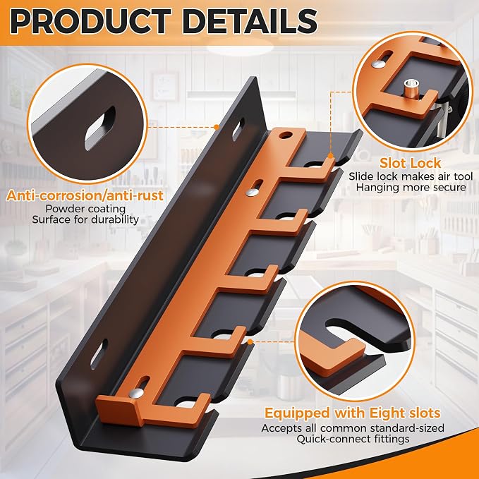 Air Tool Pneumatic Tool Holder, Wall Mount Air Tool Rack, Lockable Air Tool - Image 4