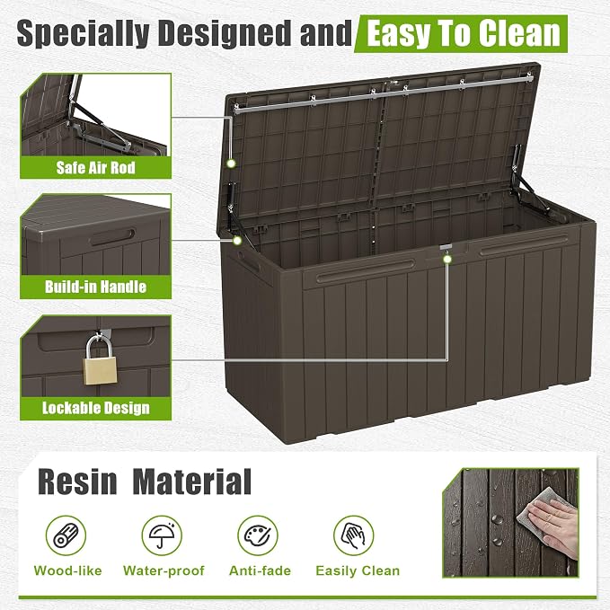 Flamaker Resin Deck Box 100 Gallon Large Outdoor Storage Box Waterproof | - Image 4