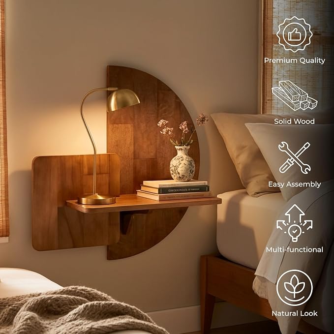 Behomes Soluna Solid Wood Floating Nightstand, Wall Mounted Nightstand - Image 3