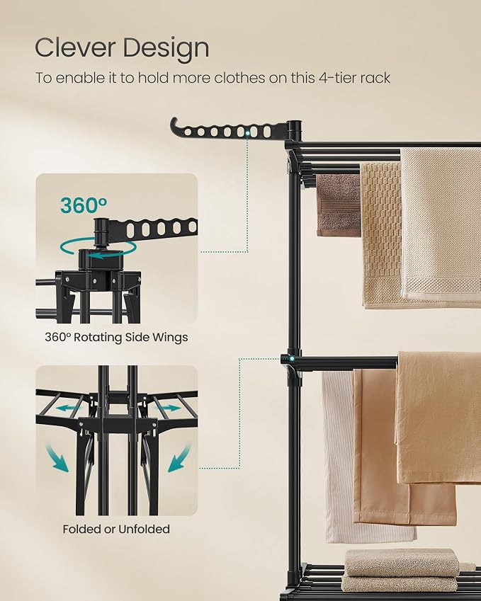 SONGMICS Clothes Drying Rack Stand 4-Tier, Foldable Laundry Drying Rack - Image 6