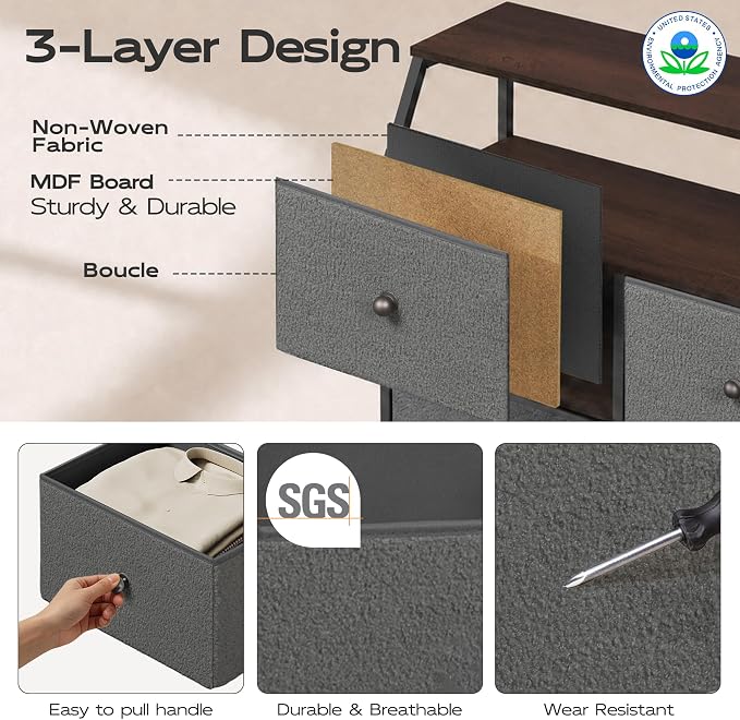 WLIVE Grey Boucle 8-Drawer Fabric Dresser Storage Tower Bedroom | Boucle fabric - Image 6