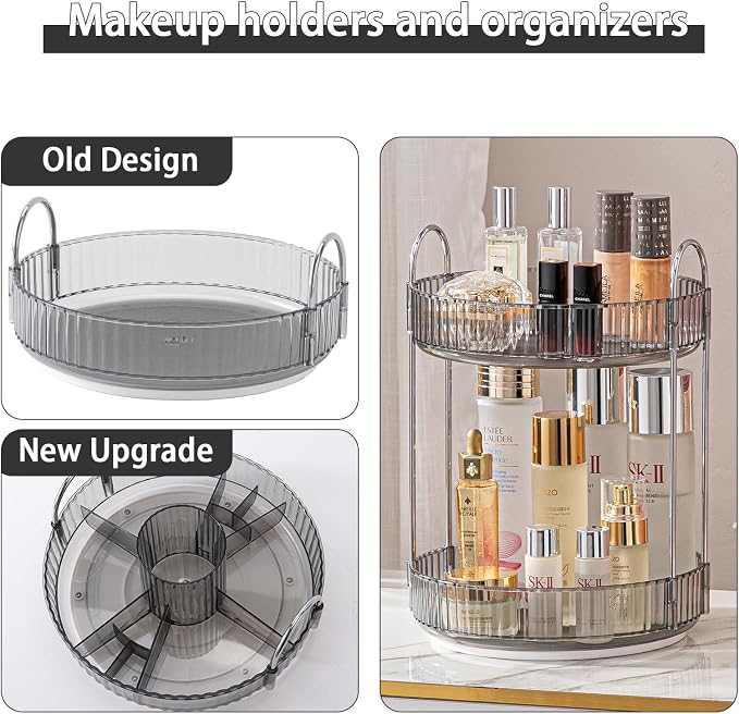 Rotating Makeup Organizer for Vanity, High-Capacity Skincare Clear Make Up - Image 2