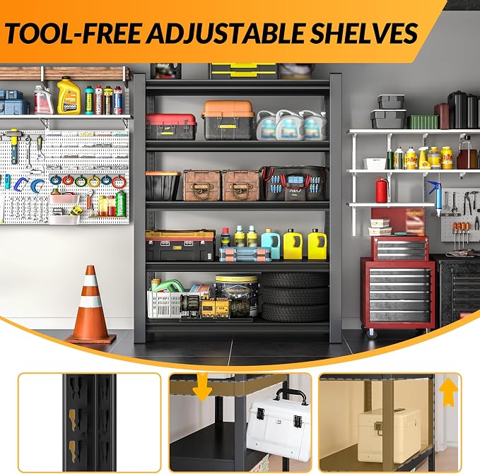 BESFUR 71" H Wider Garage Shelving, 3000LBS 5-Tier Storage Shelves, Heavy Duty - Image 4