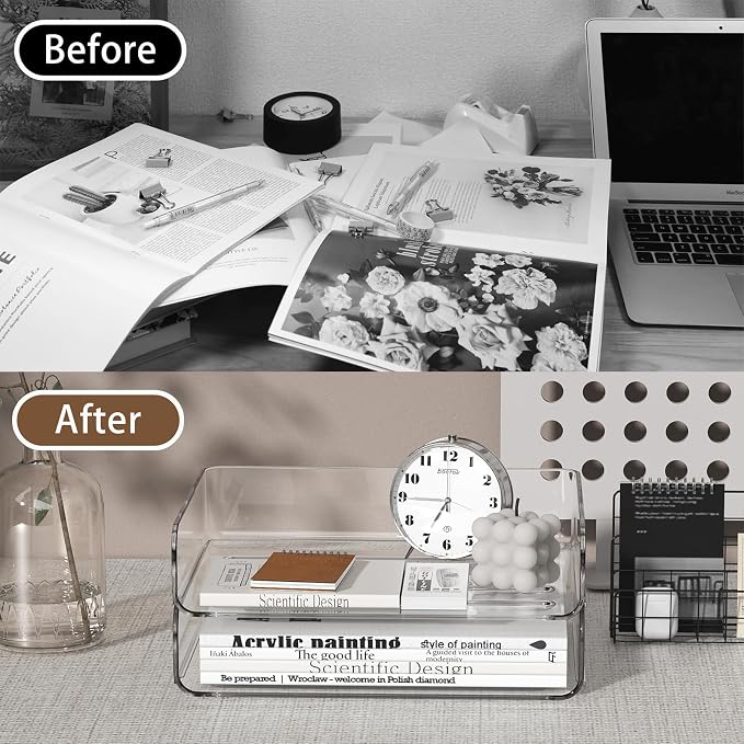 2-Tier Acrylic Paper Tray Organizer-Low-ProfileDesk File Sorter - Image 7