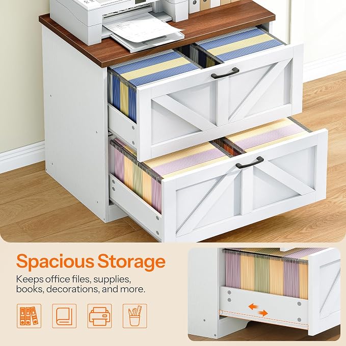 HOOBRO 2 Drawer File Cabinet, Farmhouse Lateral Filing Cabinet - Image 7