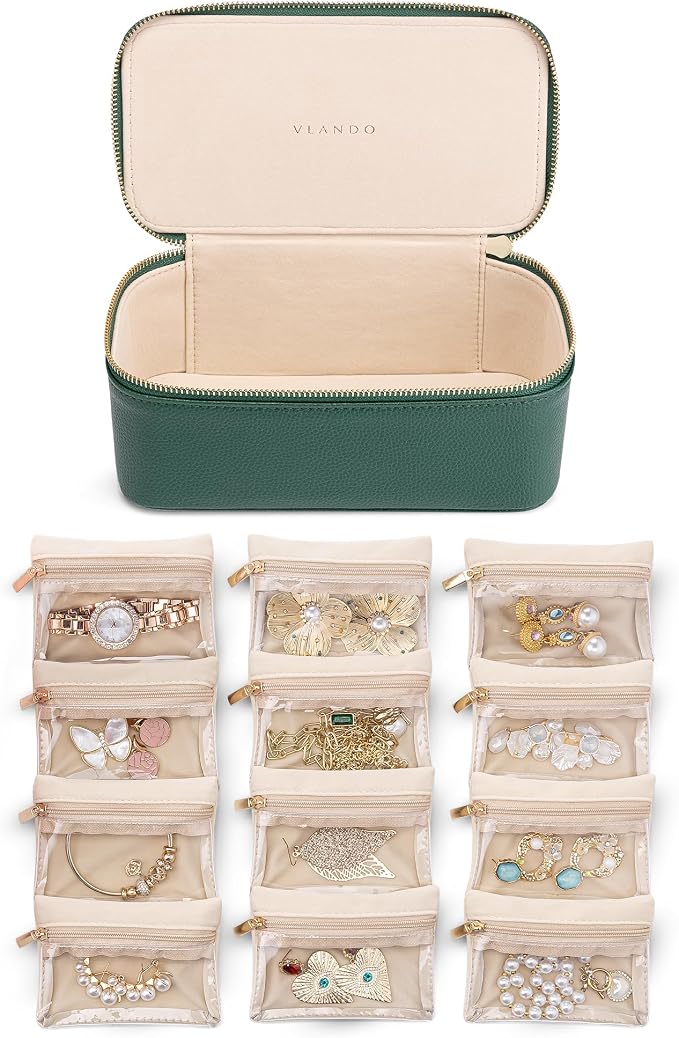 Vlando Jewelry Case with 12 Velvet Jewelry Bags Travel Jewelry Organzier by VLANDO