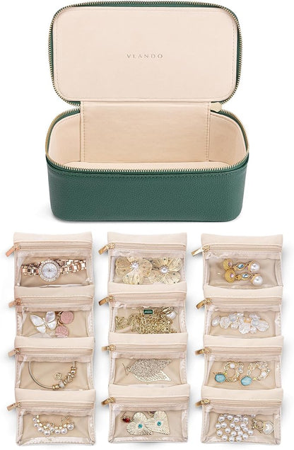 Vlando Jewelry Case with 12 Velvet Jewelry Bags Travel Jewelry Organzier by VLANDO