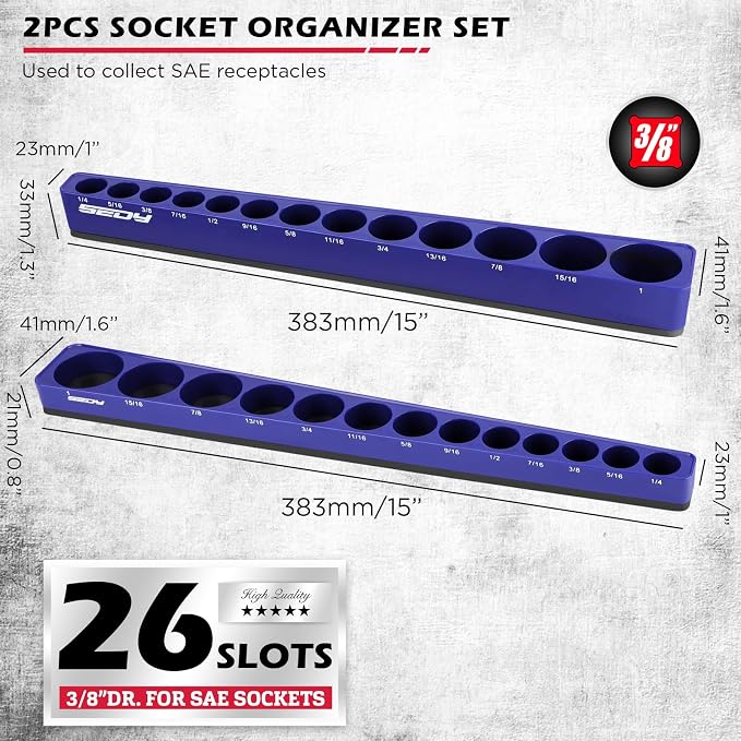 2-Piece 3/8"-Drive SAE Magnetic Socket Organizer Set - Image 2