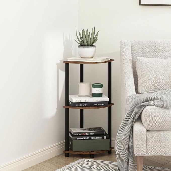 Furinno TURN-N-TUBE Corner Shelf, 3-Tier Corner Bookshelf, Display Storage - Image 2
