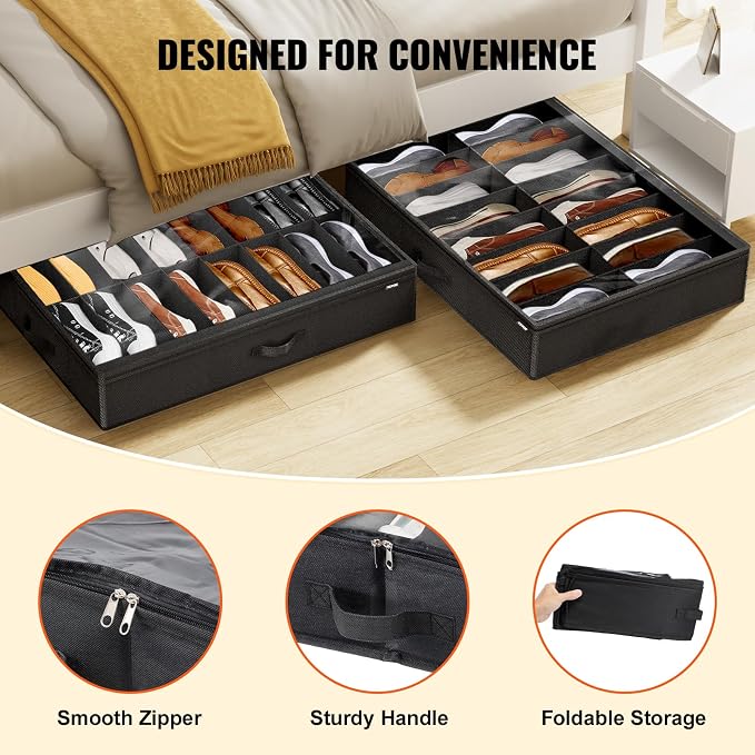VEVOR Under Bed Shoe Storage Organizer, Total 32 Compartments, Underbed Shoes - Image 4