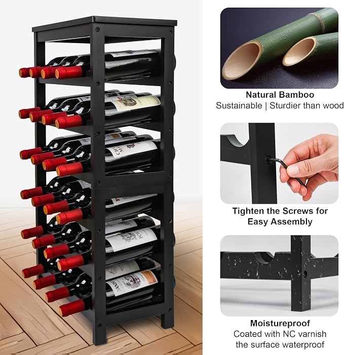 VASMIA Wine Rack Freestanding Floor, 6-Tier Display Wine Storage Shelves - Image 4