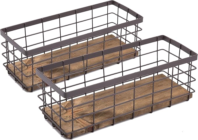 TIEYIPIN Small Metal Wire Storage Basket, Detachable Wood Base Storage by TIEYIPIN