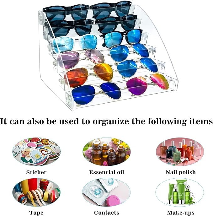 Sunglasses Organizer Clear Eyeglasses Display Case Sticker Display Tray Box - Image 3