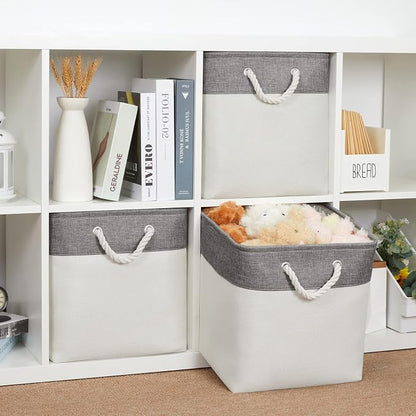 Bidtakay Fabric White Baskets for Shelves Set of 3 Cube Storage Large Organizer - Image 4