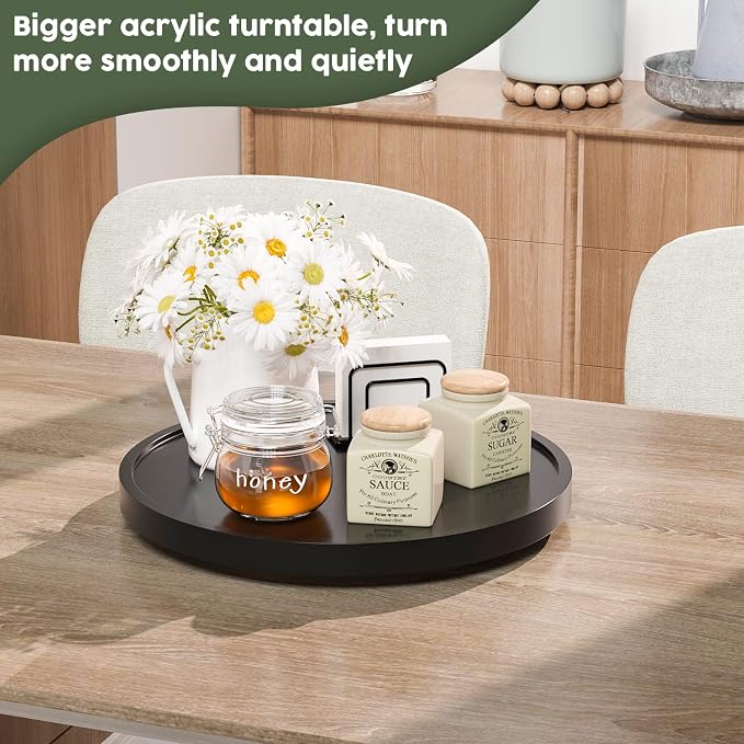 Lazy Susan for Table, 12 Inch Non-Skid Bamboo Turntable Organizer for Salt - Image 3