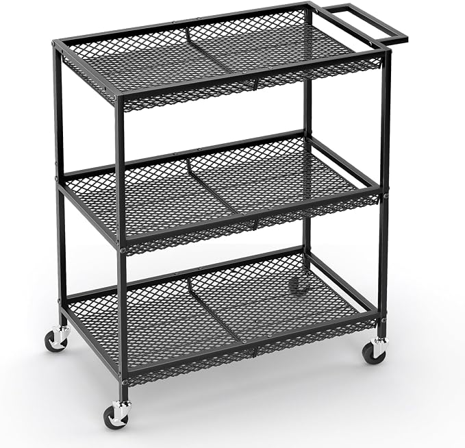 3 Tier Rolling Utility Kitchen Cart, Heavy Duty Wire Rolling Cart on Wheels by ThreeHio