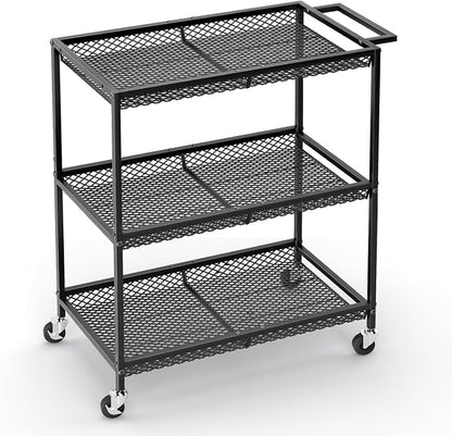 3 Tier Rolling Utility Kitchen Cart, Heavy Duty Wire Rolling Cart on Wheels by ThreeHio