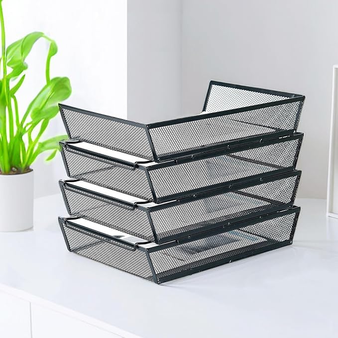 SETTFRFE 4 Tier Metal Mesh Desk Organizer-Stackable Letter Trays - Image 4