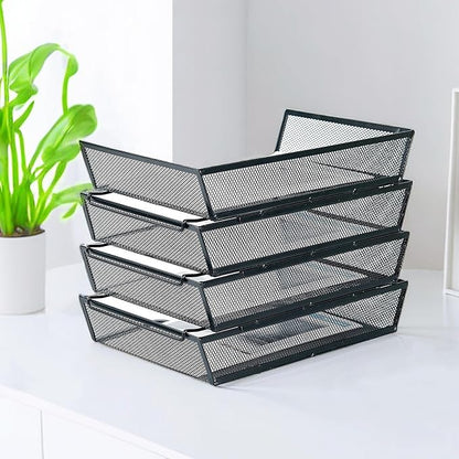 SETTFRFE 4 Tier Metal Mesh Desk Organizer-Stackable Letter Trays - Image 4