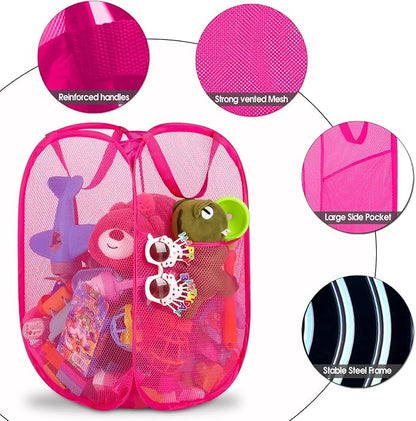 2 Pack Sturdy Mesh Pop up Laundry Hamper Basket - Image 3