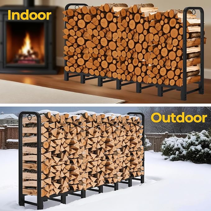 Amagabeli 8ft Firewood Log Rack Outdoor Heavy Duty Logs Holder - Image 8
