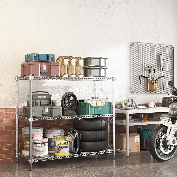 45" W x 20" D x 47" H Heavy Duty Wire Shelving Unit, 3-Tier Utility Storage - Image 7
