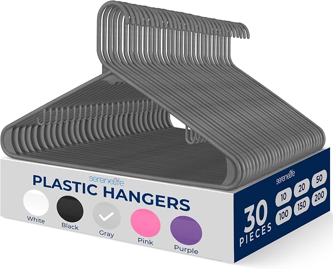 SereneLife 30 Pack Plastic Hangers, Space-Saving Closet Organizers, Durable and by SereneLife