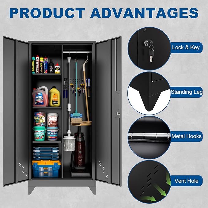 Garage Storage Cabinet, Broom Closet Storage Cabinet, Storage Shed, Metal - Image 4