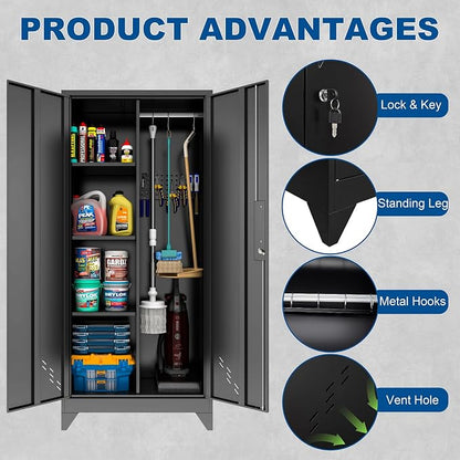 Garage Storage Cabinet, Broom Closet Storage Cabinet, Storage Shed, Metal - Image 4