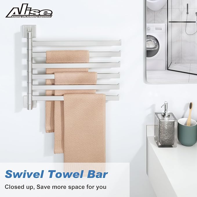 Alise 6 Arm Swivel Towel Rack, Swivel Towel Bar Brushed Nickel, 13.58 Inch | - Image 2