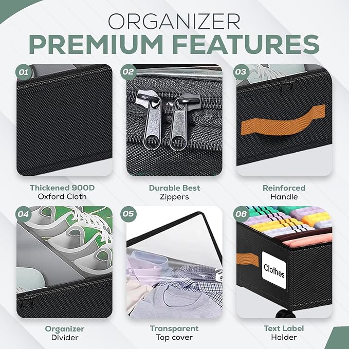 Under Bed Storage with Wheels, 2 Pack| Low Profile Storage Organizer with Clear - Image 2