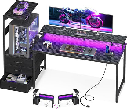 AODK 63 inch Gaming Desk with PC Display Stand, Reversible Steel Wood Computer by AODK