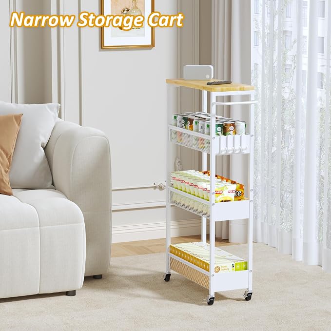Vincona 7.1" Wide Slim Storage Cart on Wheels, 4 Tier Metal Narrow Rolling Cart - Image 6