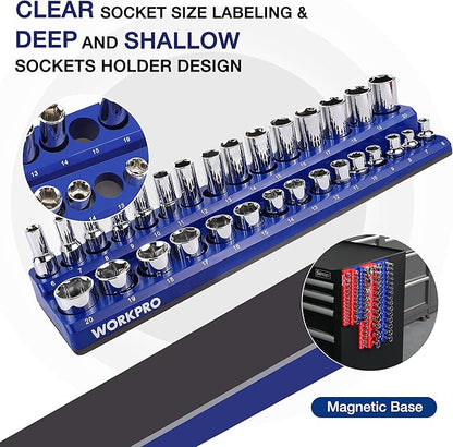 WORKPRO Magnetic Socket Organizer Set, 4-Piece Socket Holder Set Includes 1/4" - Image 5