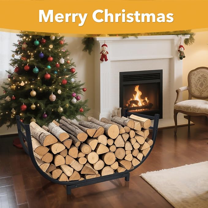 facka 30 Inch Firewood Rack Outdoor Metal Wood Rack | Iron Fire Log Stacker - Image 2