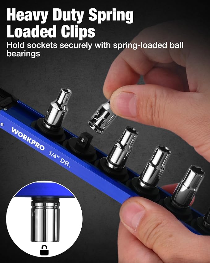 WORKPRO Magnetic Socket Organizer Set, 1/2" 3/8" 1/4" Drive Aluminum Alloy - Image 6