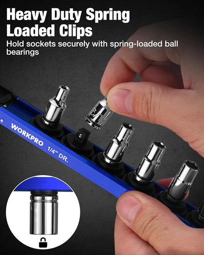 WORKPRO Magnetic Socket Organizer Set, 1/2" 3/8" 1/4" Drive Aluminum Alloy - Image 6