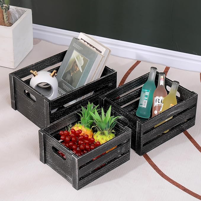 Wooden Storage Crates 3 Pack Nesting Rustic Wood Boxes - Image 2