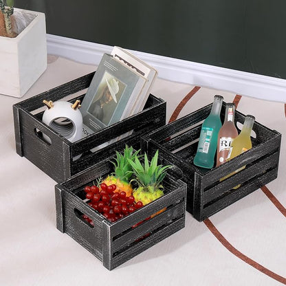 Wooden Storage Crates 3 Pack Nesting Rustic Wood Boxes - Image 2