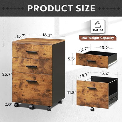 DEVAISE 3 Drawer Wood Mobile File Cabinet, Rolling Filing Cabinet - Image 3