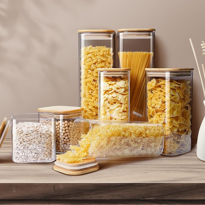 Square Glass Jars with Bamboo Lids 17 FL OZ, Glass Canisters with Airtight Lids - Image 3