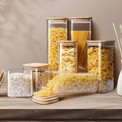 Square Glass Jars with Bamboo Lids, Glass Canisters with Airtight Lids - Image 5