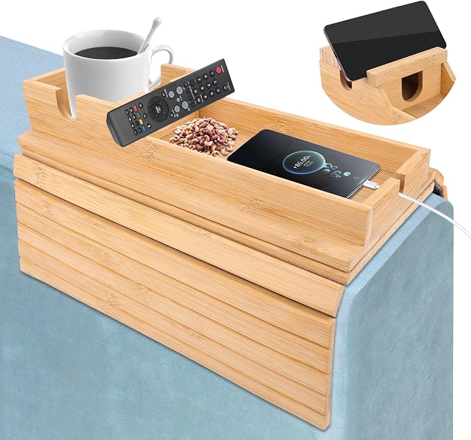 13.4" x 4.6" Couch Armrest Table, Foldable Bamboo Tray by Unknown