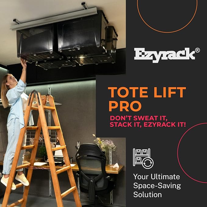 Adjustable Over Head Garage Bin Storage System Tote Lift Pro Overhead Storage - Image 4