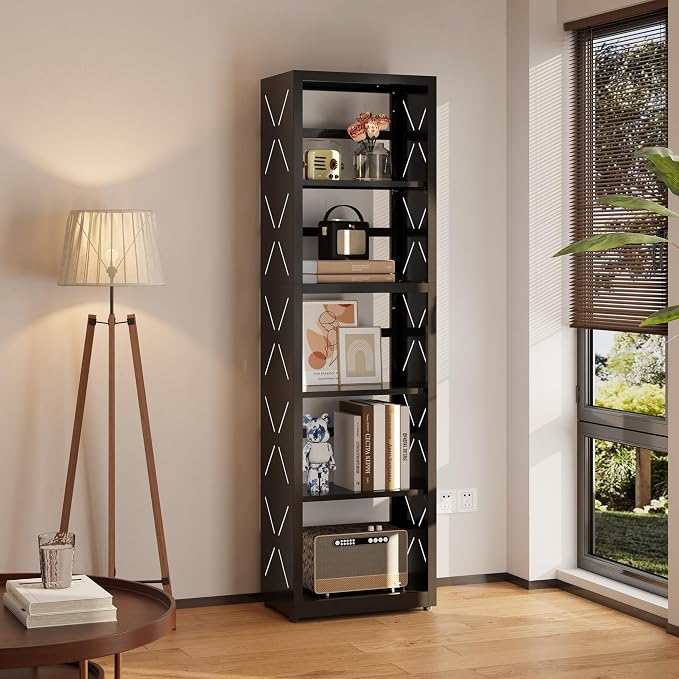 Narrow Bookshelf, 5 Tier Bookcase, Home Office Bookcase Shelf Storage Organizer - Image 2