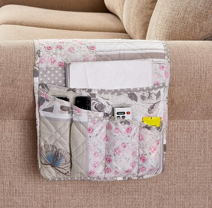 Brilliant Sunshine Grey Cupid and Pink Rose Patchwork Sofa Armrest 5 Pockets by BrilliantSunshine